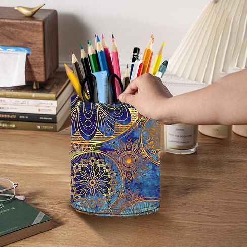 BIBELUN Pen Holder for Desk Cute, Desk Organizers and Workspace Accessories Storage, Pencil Holder Cup for Makeup Brush/Art Supplies/Stationery, Decorative Aesthetic Office Organization, PU Leather in Saudi Arabia