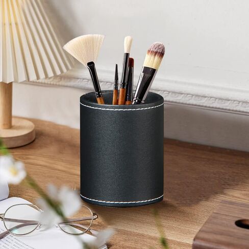 BIBELUN Pen Holder for Desk Cute, Desk Organizers and Workspace Accessories Storage, Pencil Holder Cup for Makeup Brush/Art Supplies/Stationery, Decorative Aesthetic Office Organization, PU Leather in Saudi Arabia