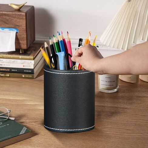 BIBELUN Pen Holder for Desk Cute, Desk Organizers and Workspace Accessories Storage, Pencil Holder Cup for Makeup Brush/Art Supplies/Stationery, Decorative Aesthetic Office Organization, PU Leather in Saudi Arabia