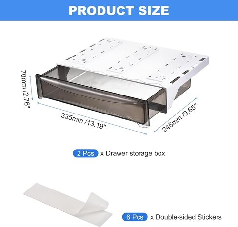 uxcell Under Desk Drawer, 2Pcs - Plastic Self-Adhesive Under Desk Storage Organizer, Slide Out Stationery Storage for Office Home (Black, 190x245 MM) in Saudi Arabia