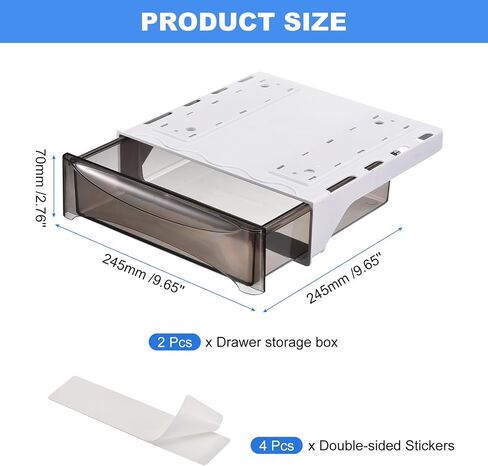 uxcell Under Desk Drawer, 2Pcs - Plastic Self-Adhesive Under Desk Storage Organizer, Slide Out Stationery Storage for Office Home (Black, 190x245 MM) in Saudi Arabia