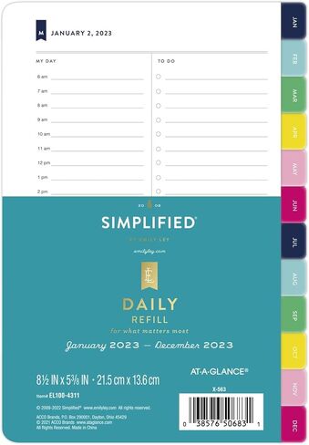 AT-A-GLANCE 2023 Daily Refill Set, Simplified by Emily Ley, 5-1/2" x 8-1/2", Desk Size, One Page Per Day Refill, Monthly Tabs (EL100-4311) in Saudi Arabia