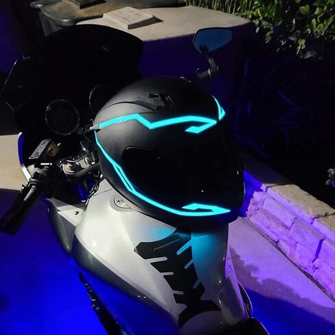 4PCS Upgrade Rechargeable Motorcycle Helmet Light, Night Riding Signal Helmet EL Light Sticker, 3 Mode Led Helmet Light Strip Accessories for Motorcycle, Bike Helmet (Rechargeable Powered, Ice Blue) in Saudi Arabia