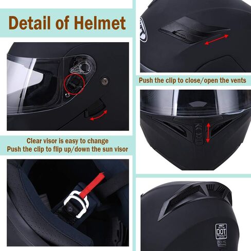OUMURS Adult Modular Motorcycle Full Face Helmet, DOT Approved Dual Visor Flip up Modular Motorcycle Helmet for Unisex Adult, Motorbike Street Bike ATV Helmet in Kuwait
