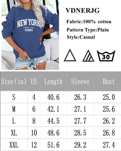 سويت شيرت Vdnerjg نسائي مطبوع عليه حروف نيويورك بياقة دائرية وأكمام طويلة كاجوال فضفاض in Kuwait