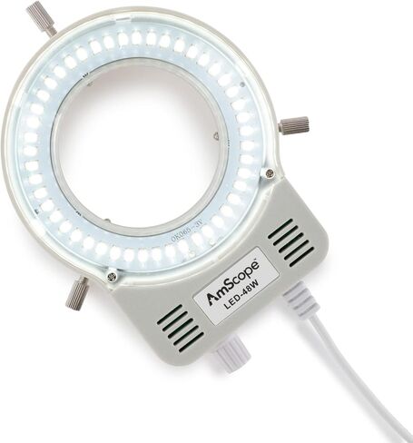 AmScope 48 LED Microscope Ring Light مع باهتة - حجم تركيب يصل إلى 61 مم - يتضمن محول حلقة 48 مم - للمجاهر الاستريو - LED-48W in Kuwait