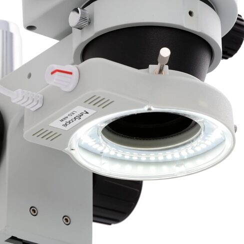 AmScope 48 LED Microscope Ring Light مع باهتة - حجم تركيب يصل إلى 61 مم - يتضمن محول حلقة 48 مم - للمجاهر الاستريو - LED-48W in Kuwait
