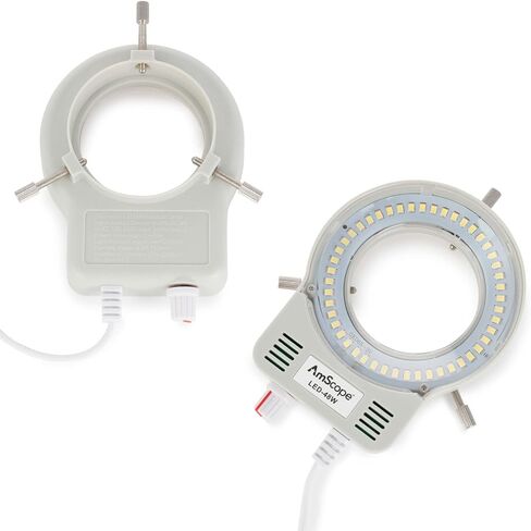 AmScope 48 LED Microscope Ring Light مع باهتة - حجم تركيب يصل إلى 61 مم - يتضمن محول حلقة 48 مم - للمجاهر الاستريو - LED-48W in Kuwait