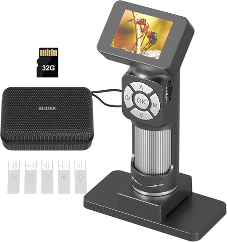 GLG112 Kids Handheld Microscope for Gifts,500X USB Portable Digital Microscope Kids and Adults with Windows PC Compatible,2" LCD Screen,32G SD Card (Black) in Saudi Arabia