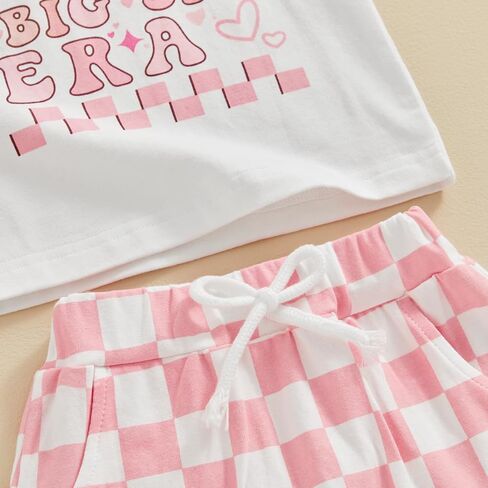 Gueuusu Brother Sister Matching Outfit Short Sleeve In My Big/Lil Sis Era T-shirt Checkered Shorts Set Toddler Summer Clothes in Saudi Arabia