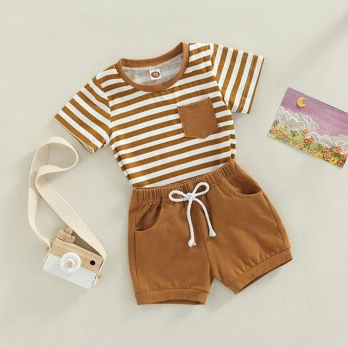 Karwuiio Toddler Newborn Boy Girl Summer Clothes Cute Print Short Sleeve T-Shirt with Shorts 2Pcs Baby Outfit in Kuwait