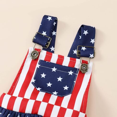 الوليد طفلة 4th من يوليو الزي مضلع قصيرة الأكمام قميص أعلى + الولايات المتحدة الأمريكية العلم ستار شريط الحمالات السراويل عقال in Kuwait