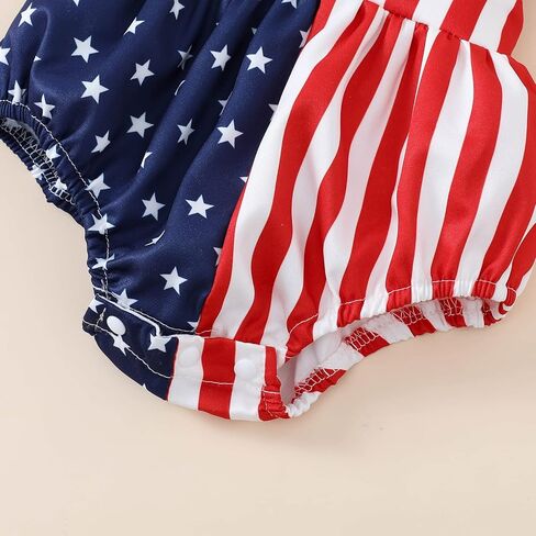 الوليد طفلة 4th من يوليو الزي مضلع قصيرة الأكمام قميص أعلى + الولايات المتحدة الأمريكية العلم ستار شريط الحمالات السراويل عقال in Kuwait