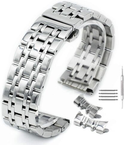 Curved Stainless Steel Polished Metal Watch Band Strap Butterfly Buckle Clasp Men Women 14-24mm Silver in Saudi Arabia