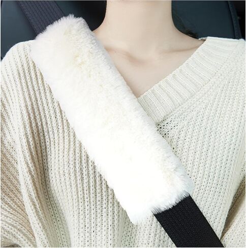 Kewucn 2 PCS Authentic Sheepskin Car Seat Belt Cover, Soft Fuzzy Comfort Auto Seat Belt Shoulder Strap Pad to Protect Your Neck and Shoulder, Suitable for Adults Kids Women and Men (Black) in Saudi Arabia