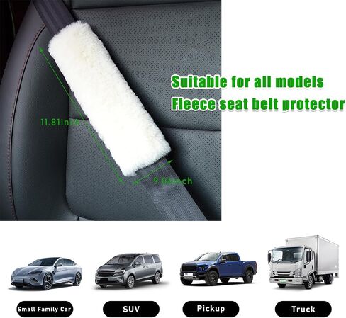 Kewucn 2 PCS Authentic Sheepskin Car Seat Belt Cover, Soft Fuzzy Comfort Auto Seat Belt Shoulder Strap Pad to Protect Your Neck and Shoulder, Suitable for Adults Kids Women and Men (Black) in Saudi Arabia