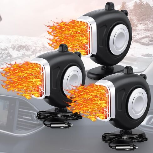 Tujoe 3 Pcs 12V 150W Car Heater That Plugs into Cigarette Lighter 2 in 1 Portable Car Heater and Defroster 12V Space Heater for Car Black Car Warmer for Winter Window Defroster for Cars, SUV Supplies in Kuwait