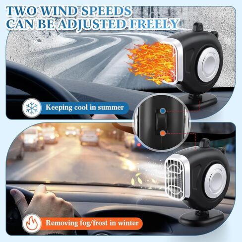 Tujoe 3 Pcs 12V 150W Car Heater That Plugs into Cigarette Lighter 2 in 1 Portable Car Heater and Defroster 12V Space Heater for Car Black Car Warmer for Winter Window Defroster for Cars, SUV Supplies in Kuwait
