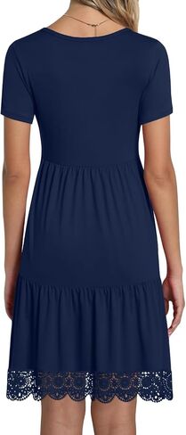 TAOHUADAO Women's 2024 Summer Casual Tshirt Dresses Short Sleeve Ruffle Swing Lace Hem Dress with Pockets in Kuwait