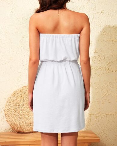 Pinup Fashion Swimsuit Cover Up Terry Cloth Strapless Dress Drawstring with Pockets in Saudi Arabia
