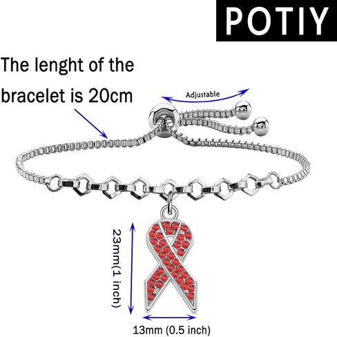POTIY Heart Disease Red Awareness Ribbon Bracelet Red Ribbon Charm Adjustable Bracelet for Women in Saudi Arabia