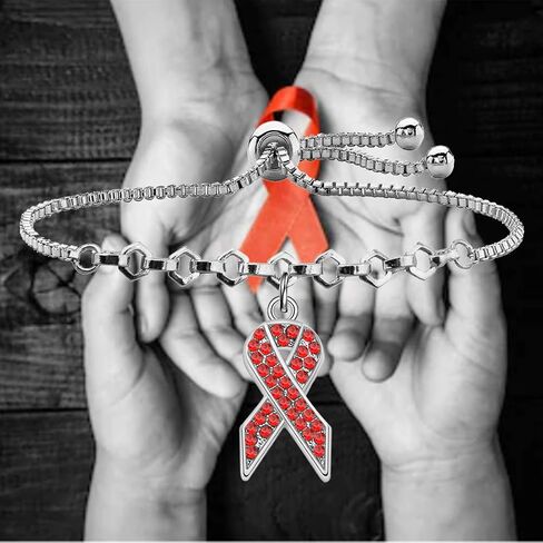 POTIY Heart Disease Red Awareness Ribbon Bracelet Red Ribbon Charm Adjustable Bracelet for Women in Saudi Arabia