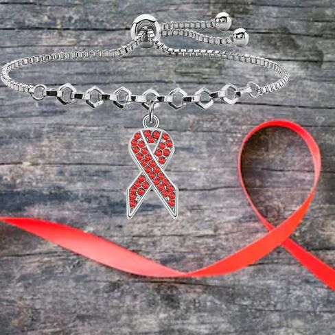 POTIY Heart Disease Red Awareness Ribbon Bracelet Red Ribbon Charm Adjustable Bracelet for Women in Saudi Arabia