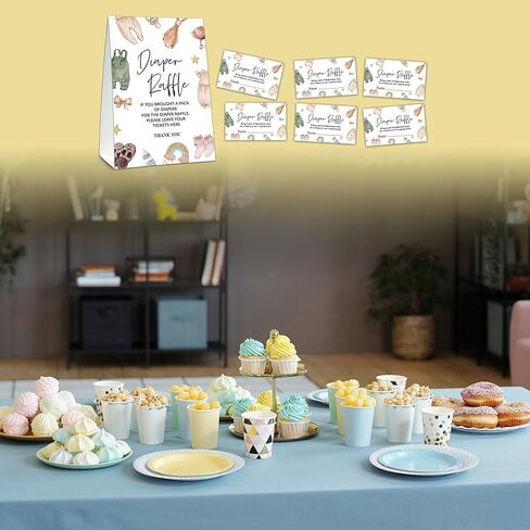 مجموعة ألعاب استحمام الطفل UTESG Diaper Raffle، تذاكر يانصيب حفاضات ملابس الأطفال، ديكورات حفلات استحمام الطفل بوهو تكشف عن جنس الطفل، 1 علامة واقفة + 50 بطاقة تخمين (B20) in Kuwait