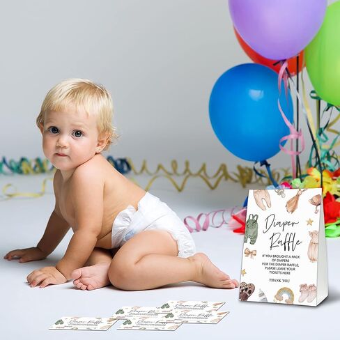مجموعة ألعاب استحمام الطفل UTESG Diaper Raffle، تذاكر يانصيب حفاضات ملابس الأطفال، ديكورات حفلات استحمام الطفل بوهو تكشف عن جنس الطفل، 1 علامة واقفة + 50 بطاقة تخمين (B20) in Kuwait