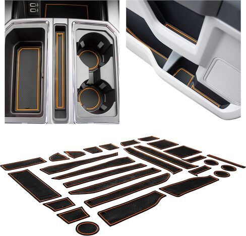 CupHolderHero fits Ford F150 Accessories 2015-2020 Premium Custom Interior Non-Slip Anti Dust Cup Holder Inserts, Center Console Liner Mats, Door Pocket Liners 30pc Set (Bucket SuperCrew) (Red Trim) in Saudi Arabia