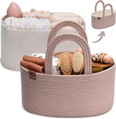 Zaakash Pink Baby Diaper Caddy Organizer, Diaper Organizer for Changing Table Organizer, Baby Organizer for Nursery, Car Diaper Caddy Basket, Baby Caddy Organizer, Baby Gift Basket in Saudi Arabia