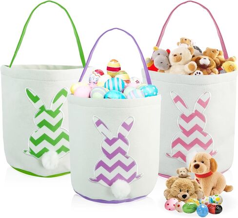 phliofd 3pcs سلال عيد الفصح للأطفال، قماش شخصية سلة أرنب عيد الفصح فارغة مع ذيول أرنب عيد الفصح سلة البيض السائبة للبنين الفتيات بيض عيد الفصح الصيد هدية عيد الفصح زينة عيد الفصح in Kuwait