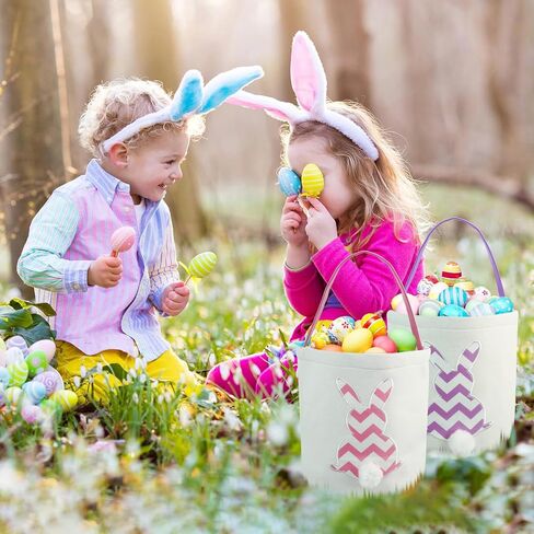 phliofd 3pcs سلال عيد الفصح للأطفال، قماش شخصية سلة أرنب عيد الفصح فارغة مع ذيول أرنب عيد الفصح سلة البيض السائبة للبنين الفتيات بيض عيد الفصح الصيد هدية عيد الفصح زينة عيد الفصح in Kuwait