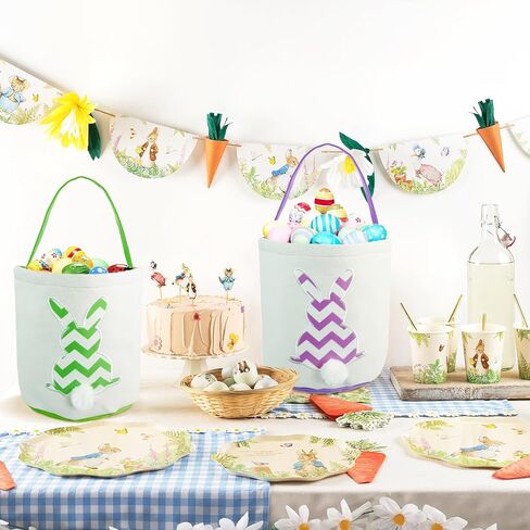phliofd 3pcs سلال عيد الفصح للأطفال، قماش شخصية سلة أرنب عيد الفصح فارغة مع ذيول أرنب عيد الفصح سلة البيض السائبة للبنين الفتيات بيض عيد الفصح الصيد هدية عيد الفصح زينة عيد الفصح in Kuwait
