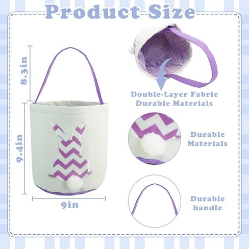 phliofd 3pcs سلال عيد الفصح للأطفال، قماش شخصية سلة أرنب عيد الفصح فارغة مع ذيول أرنب عيد الفصح سلة البيض السائبة للبنين الفتيات بيض عيد الفصح الصيد هدية عيد الفصح زينة عيد الفصح in Kuwait