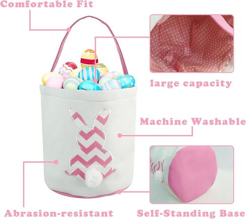 phliofd 3pcs سلال عيد الفصح للأطفال، قماش شخصية سلة أرنب عيد الفصح فارغة مع ذيول أرنب عيد الفصح سلة البيض السائبة للبنين الفتيات بيض عيد الفصح الصيد هدية عيد الفصح زينة عيد الفصح in Kuwait