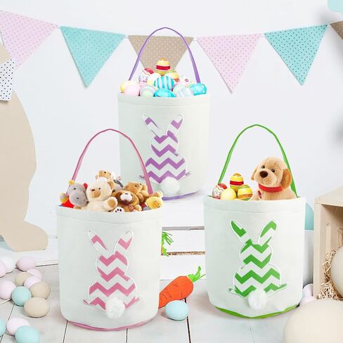 phliofd 3pcs سلال عيد الفصح للأطفال، قماش شخصية سلة أرنب عيد الفصح فارغة مع ذيول أرنب عيد الفصح سلة البيض السائبة للبنين الفتيات بيض عيد الفصح الصيد هدية عيد الفصح زينة عيد الفصح in Kuwait