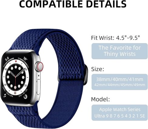 حلقة منفردة مضفرة ومطاطة من Maledan متوافقة مع أساور ساعة Apple 44 مم 45 مم 40 مم 38 مم 41 مم 42 مم 49 مم للنساء والرجال، أساور معصم مطاطية من النايلون الناعم لسلسلة iWatch Ultra 2 9 8 7 6 5 4 3 2 1 SE in Kuwait