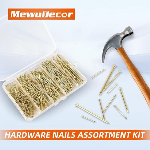 5 Sizes Hardware Nails Assortment Kit, Flat Nails for Picture Wall Hanging, Wood Nails, Common Nails Hanging Nails, Gold, 400 PCS in Saudi Arabia