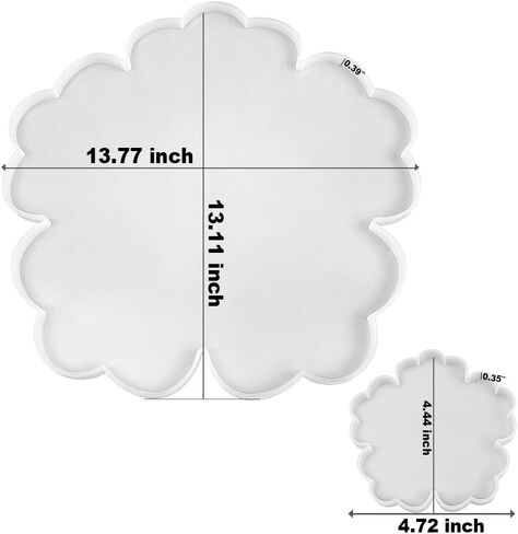 RESINWORLD Resin Tray Coaster Mold Set, 1Pc 13'' Large Floral Tray Mold + 4 Pack 4'' Flower Geode Coaster Silicone Molds (No Designs on Mold) in Kuwait