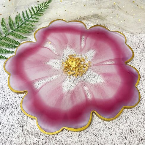 RESINWORLD Resin Tray Coaster Mold Set, 1Pc 13'' Large Floral Tray Mold + 4 Pack 4'' Flower Geode Coaster Silicone Molds (No Designs on Mold) in Kuwait