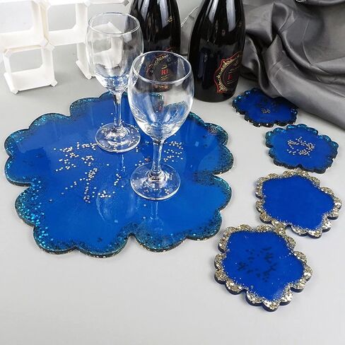 RESINWORLD Resin Tray Coaster Mold Set, 1Pc 13'' Large Floral Tray Mold + 4 Pack 4'' Flower Geode Coaster Silicone Molds (No Designs on Mold) in Kuwait