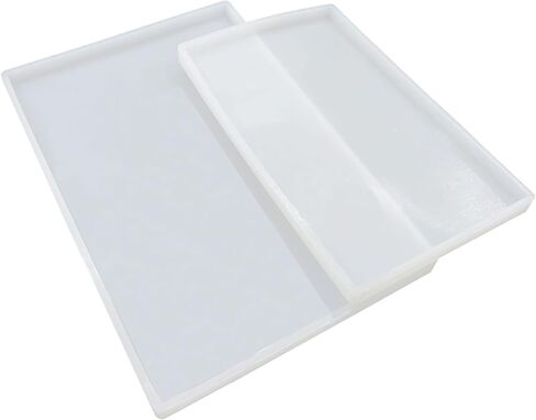 Woohome Large Silicone Resin Tray Mold, 7.8×11.8 inch/ 5.9×9.8inch Rectangle Plate Epoxy Resin Casting Mold for DIY Faux Agate Tray, Serving Board, Coaster, Home Decor in Saudi Arabia