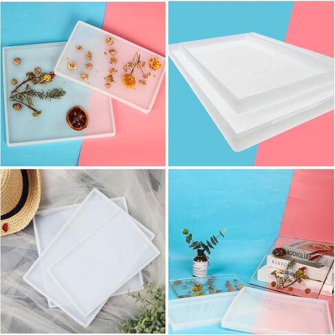Woohome Large Silicone Resin Tray Mold, 7.8×11.8 inch/ 5.9×9.8inch Rectangle Plate Epoxy Resin Casting Mold for DIY Faux Agate Tray, Serving Board, Coaster, Home Decor in Saudi Arabia