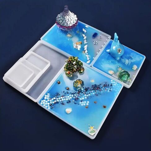 Woohome Large Silicone Resin Tray Mold, 7.8×11.8 inch/ 5.9×9.8inch Rectangle Plate Epoxy Resin Casting Mold for DIY Faux Agate Tray, Serving Board, Coaster, Home Decor in Saudi Arabia
