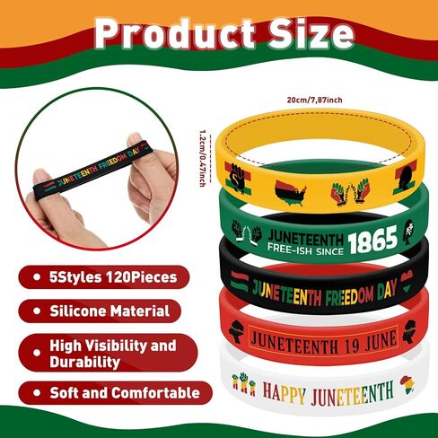 Liliful Happy Juneteenth Silicone Wristbands Juneteenth Party Supplies Juneteenth Freedom Day Rubber Bracelets June 19th 1865 Silicone Wristbands for Black American Gifts in Saudi Arabia