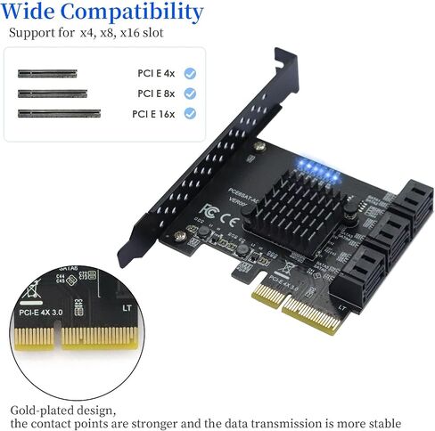 PCIE X1 SATA 3.0 Controller Card 2 Port PCIE SATA 6Gbps Expansion Card | Non-Raid with Low Profile Bracket, Compatible with SSD/ HDD, Windows/Mac/Linux in Saudi Arabia