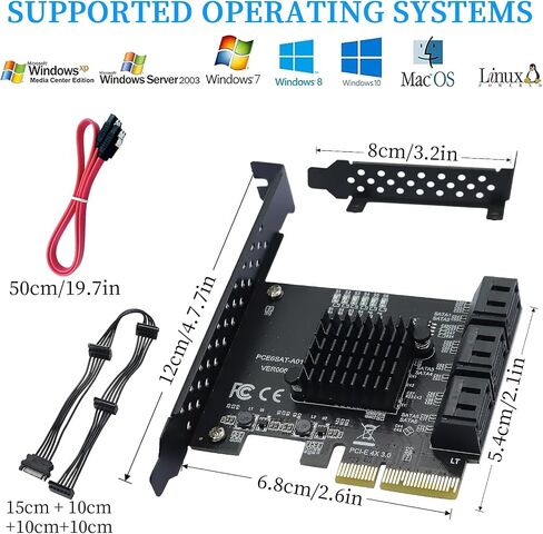 PCIE X1 SATA 3.0 Controller Card 2 Port PCIE SATA 6Gbps Expansion Card | Non-Raid with Low Profile Bracket, Compatible with SSD/ HDD, Windows/Mac/Linux in Saudi Arabia