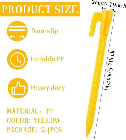 LLMSIX 24PCS Plastic Tent Pegs, 5.7inch Heavy Duty Plastic Canopy Stakes Reusable Tarp Pegs Camping Stakes for Garden Landscaping Outdoor Camping Tent Rain Tarps (Yellow) in Saudi Arabia