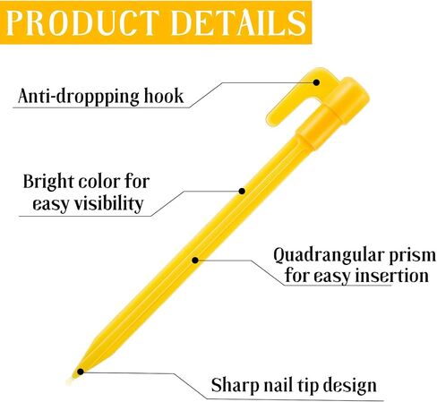 LLMSIX 24PCS Plastic Tent Pegs, 5.7inch Heavy Duty Plastic Canopy Stakes Reusable Tarp Pegs Camping Stakes for Garden Landscaping Outdoor Camping Tent Rain Tarps (Yellow) in Saudi Arabia